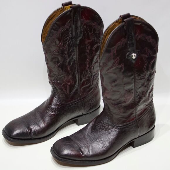VTG Montana Genuine Ostrich Skin Western Boots Burgundy Brown Men 10.5EE X-Wide - Picture 1 of 16